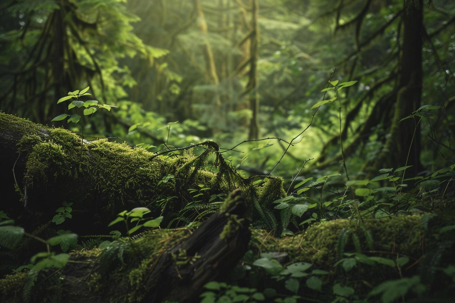 A Forest with Green Moss and Trees with a Scenic Background photo