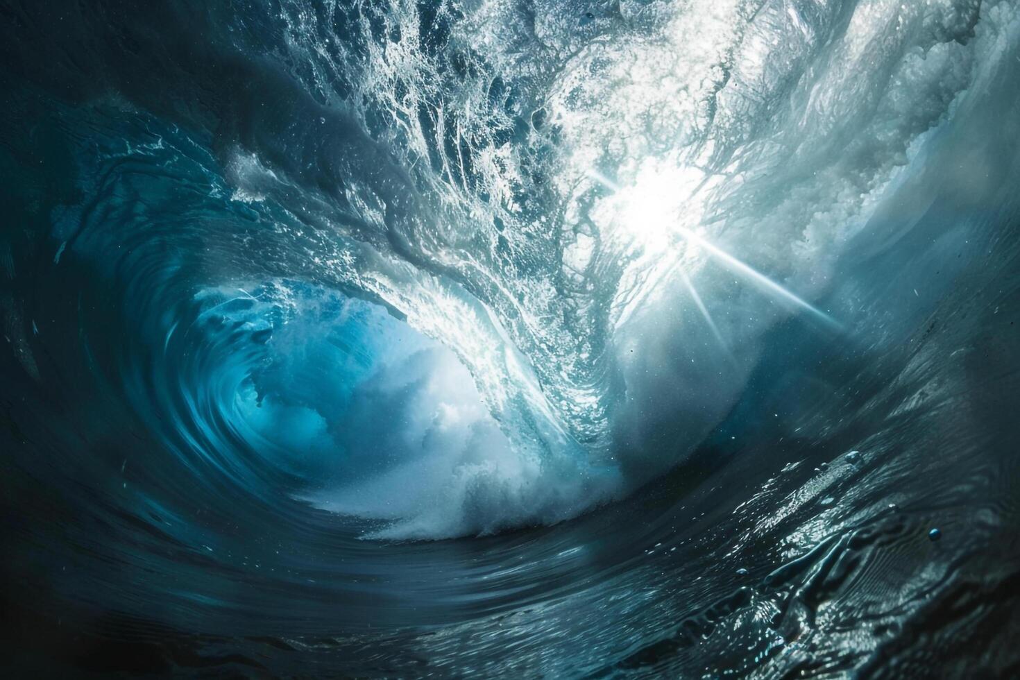 A Large Wave is Seen Breaking Through the Water with a Scenic Background photo