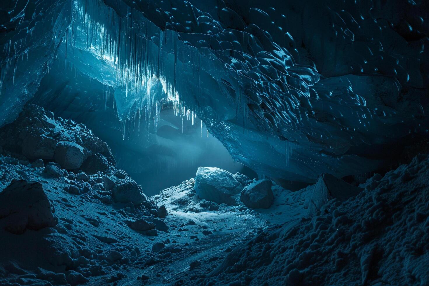 Ice Cave in the Mountains of Norway with a Scenic Background photo