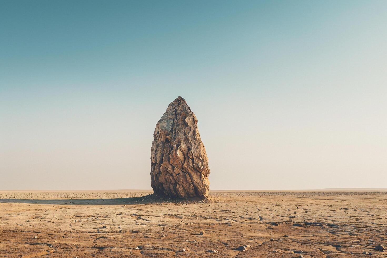 A Rock in the Middle of a Desert with a Scenic Background photo