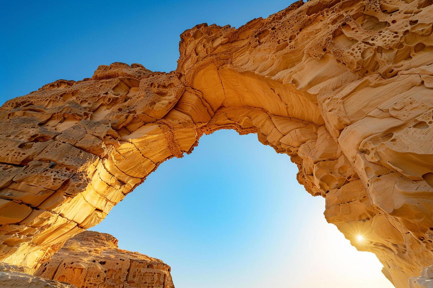 The Arch of the Desert in Wadi Rum, Oman in the Background photo