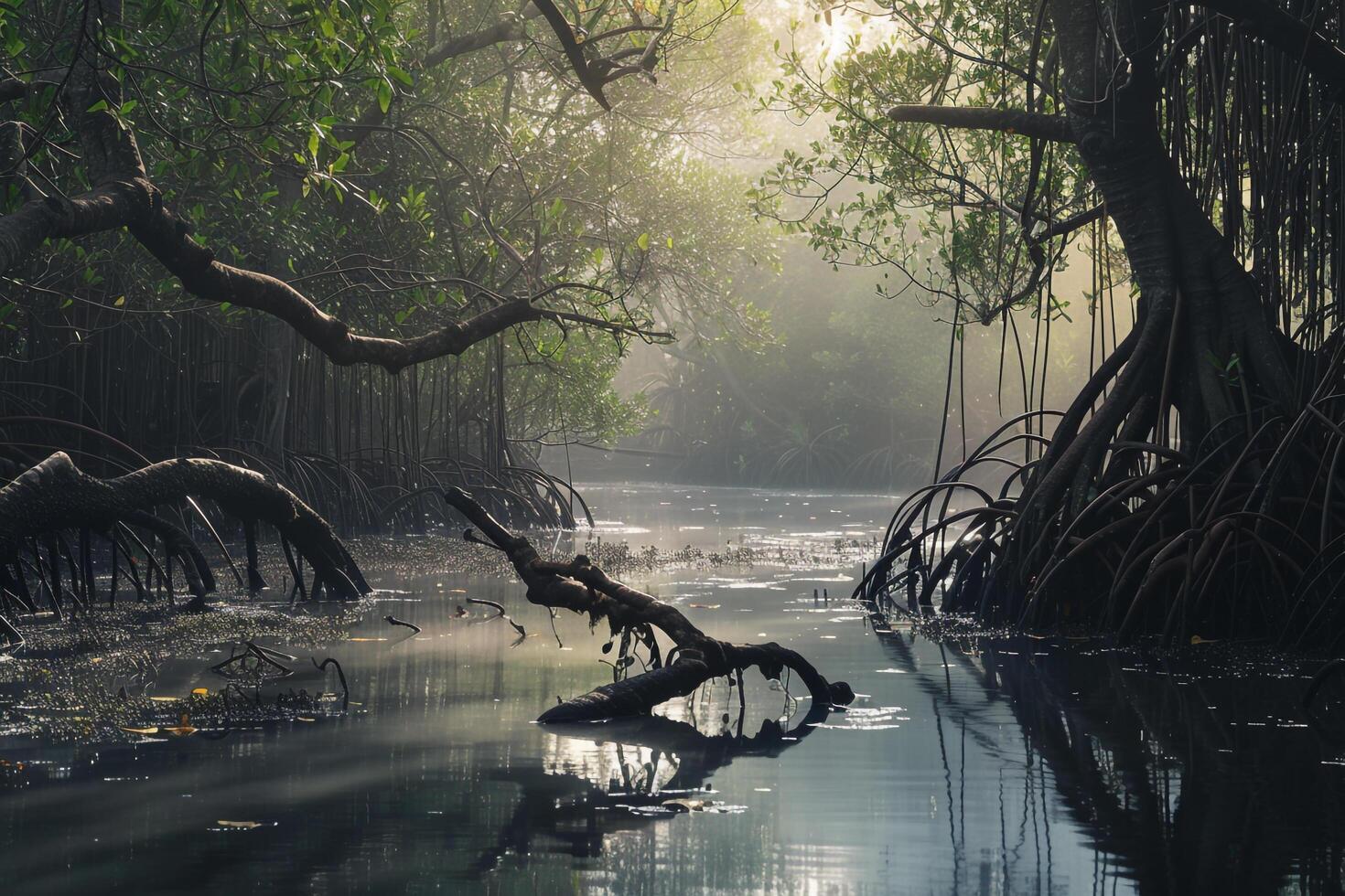A Mangrove Forest with Trees and Water Background photo