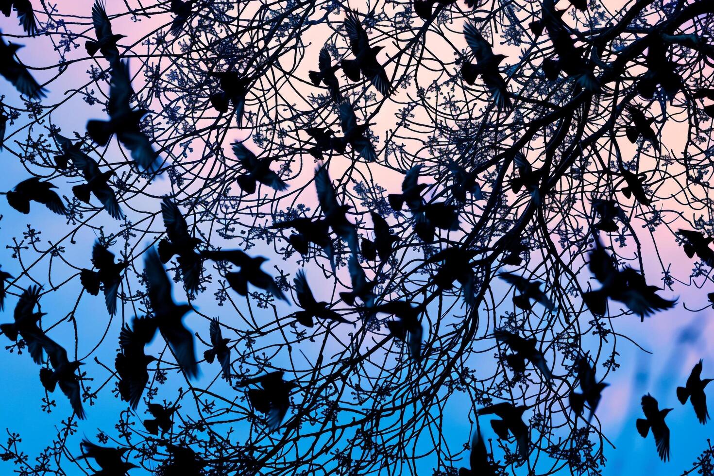 Flock of Birds in a Tree Background photo