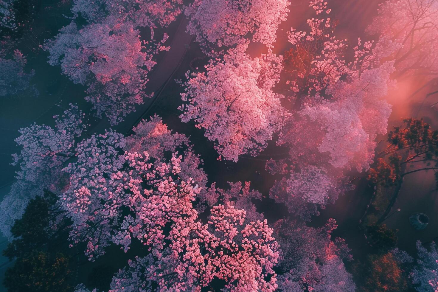 Aerial View of Pink Trees in the Forest Background photo
