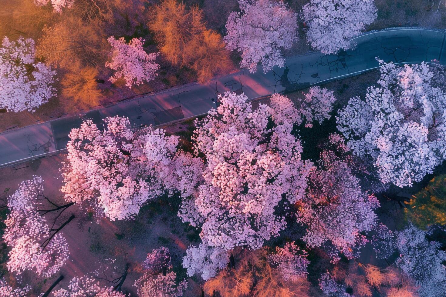 Aerial View of Pink Trees in the Park Background photo