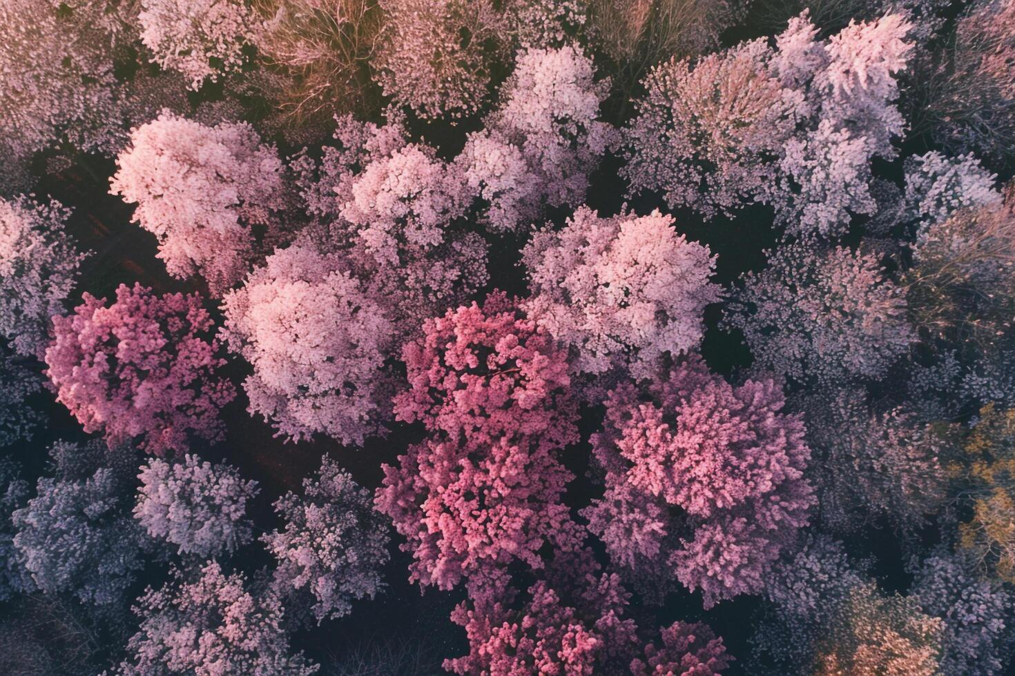 An Aerial View of Trees in Pink and Purple Background photo