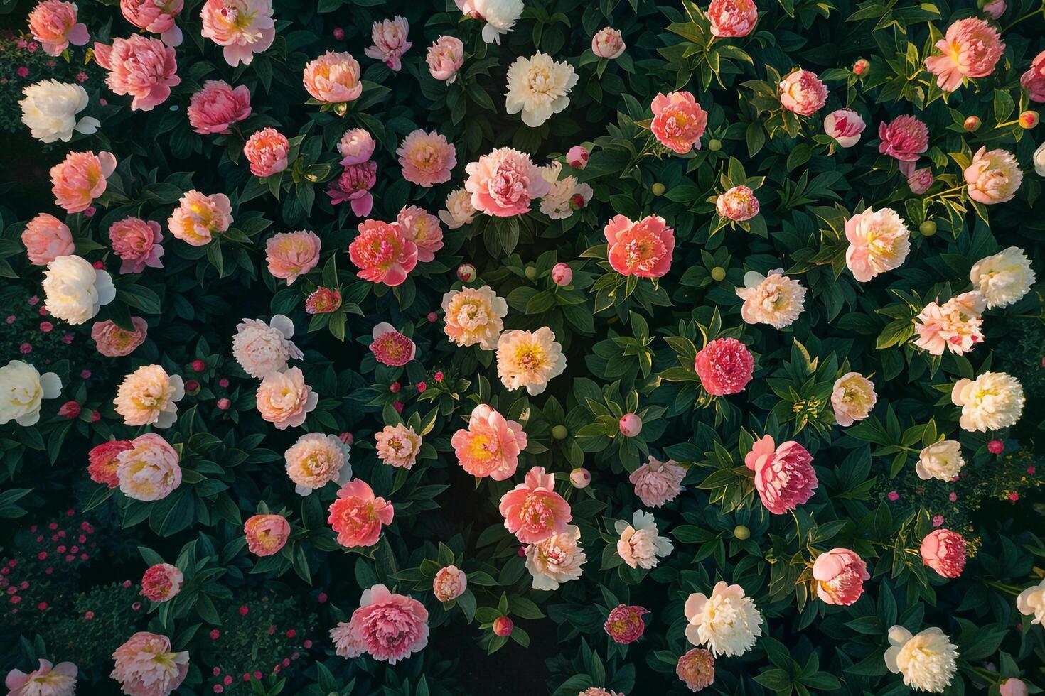 An Aerial View of a Field of Pink and White Flowers Background photo