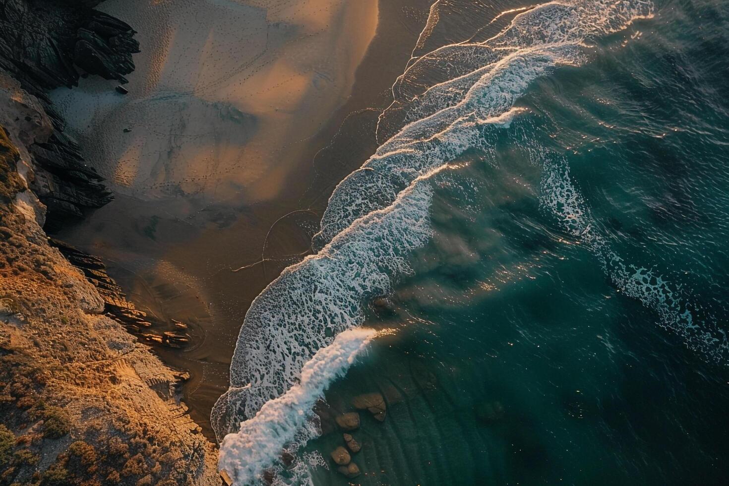 an aerial view of the ocean and beach background photo