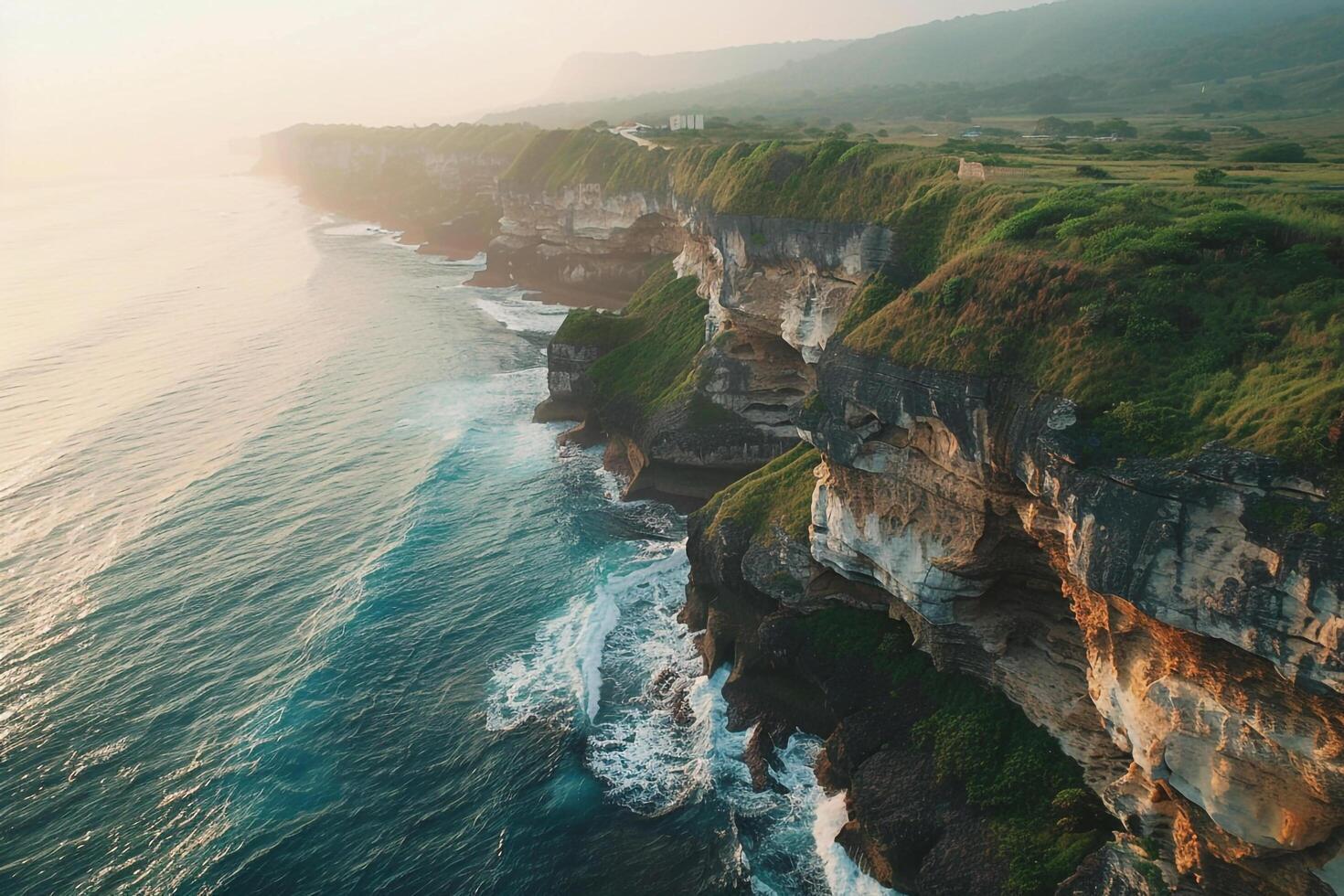 the cliffs of the sea and the ocean at sunset background photo