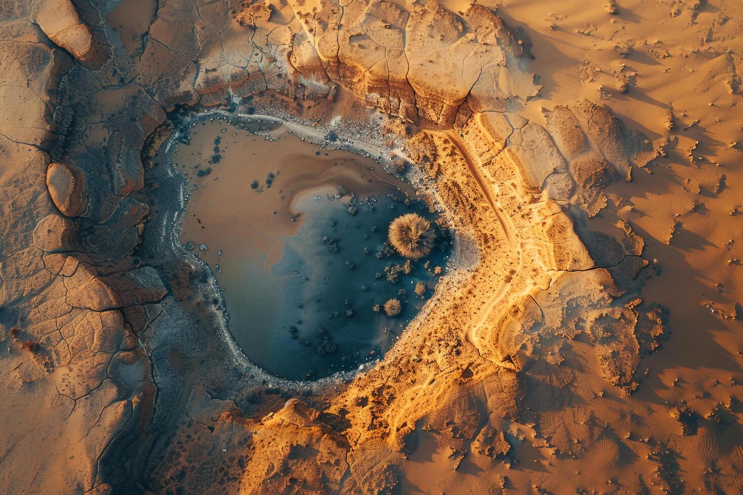 an aerial view of a large hole in the desert background photo