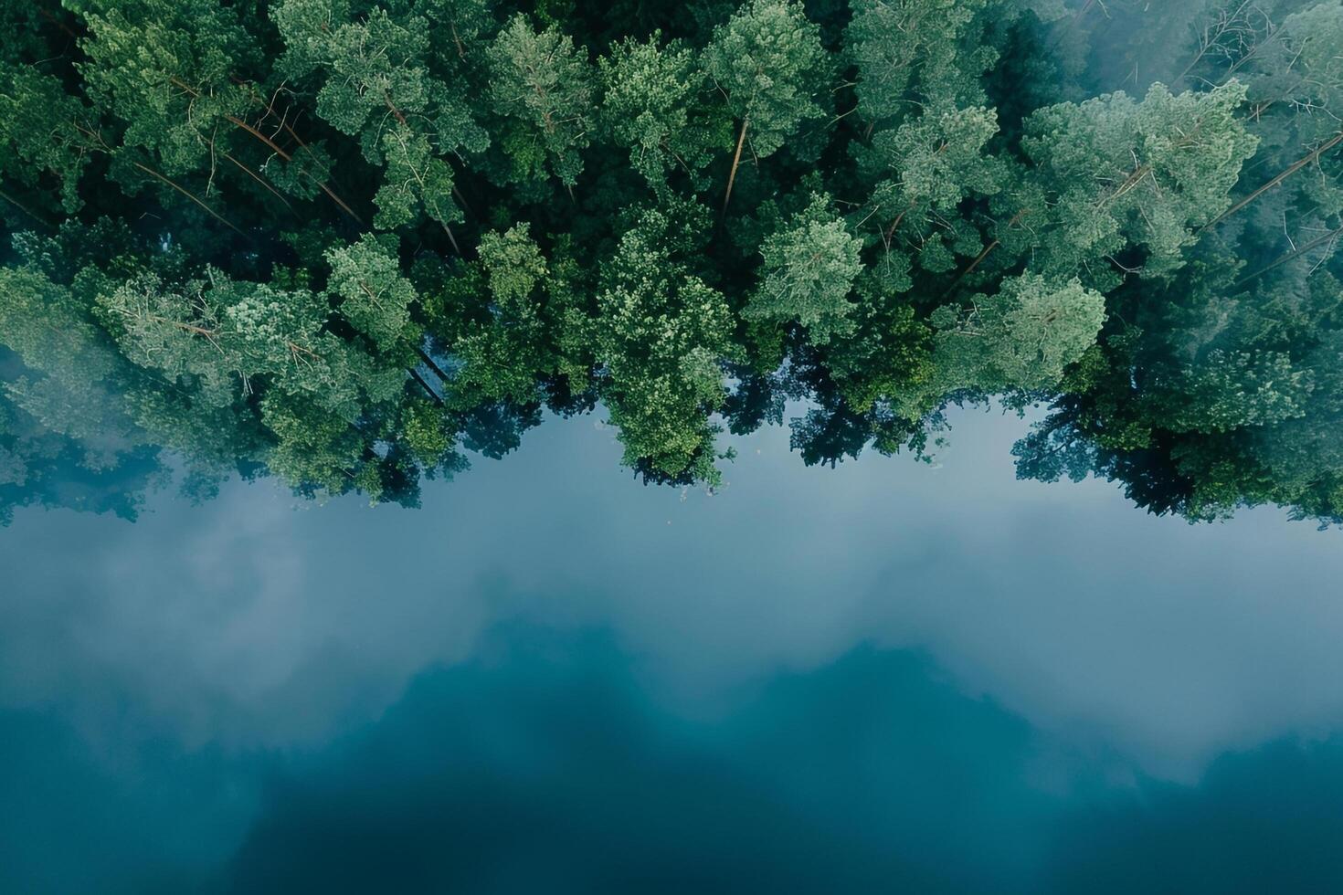 an aerial view of forest trees reflected in water background photo
