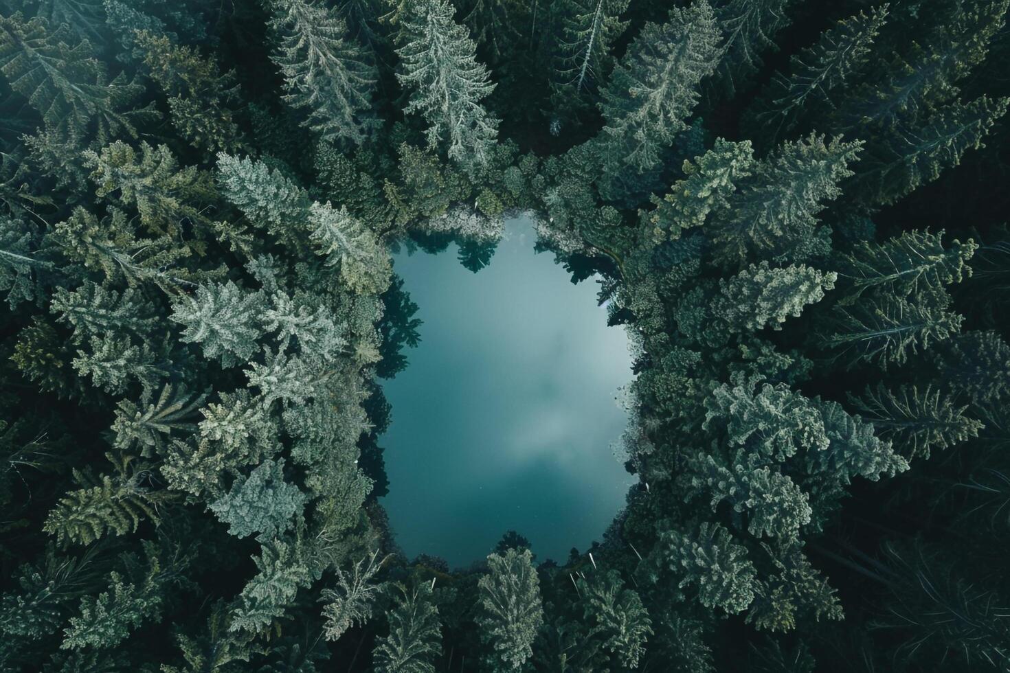 an aerial view of a lake surrounded by trees background photo
