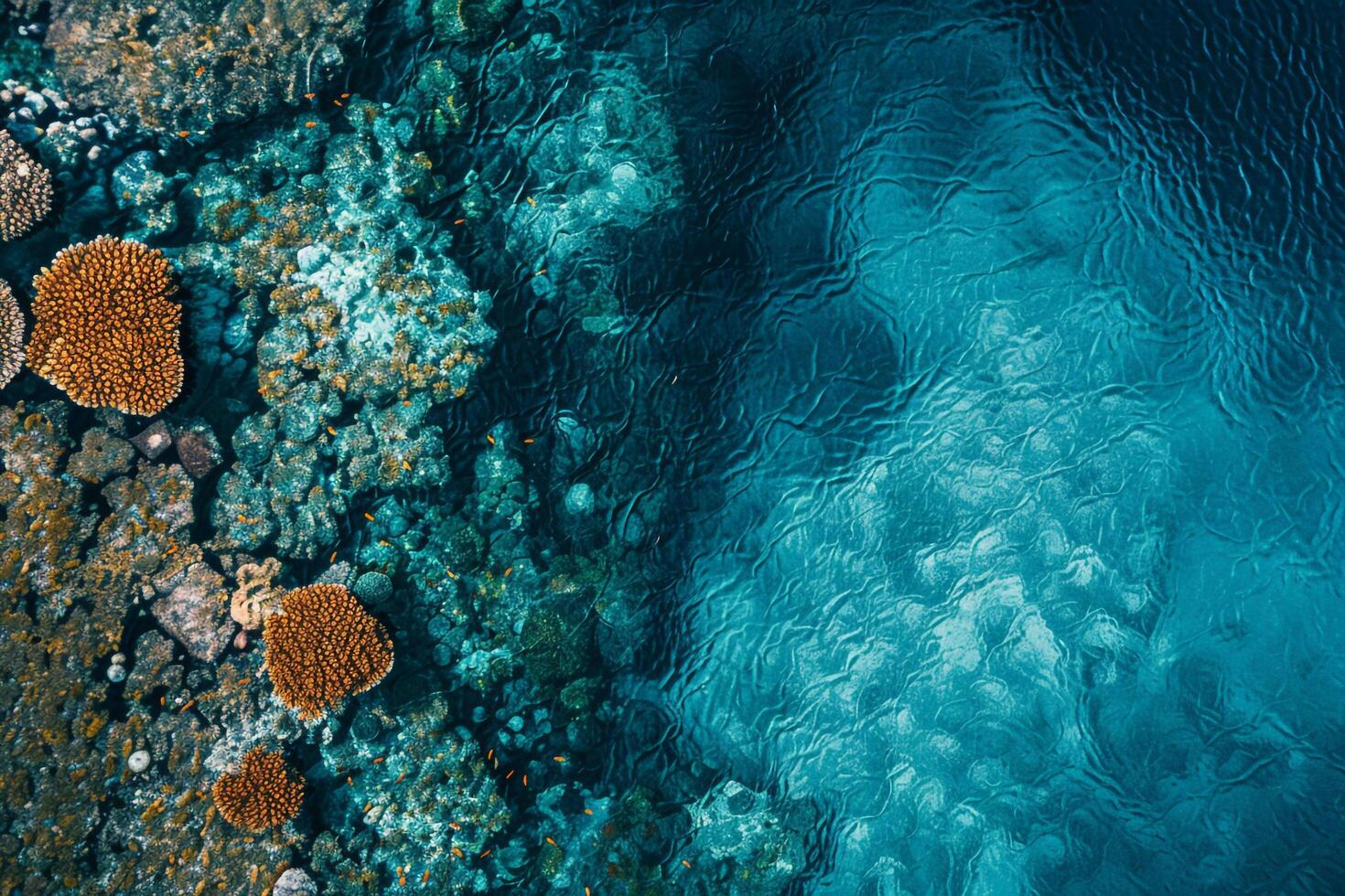 an aerial view of a coral reef with water and rocks background photo