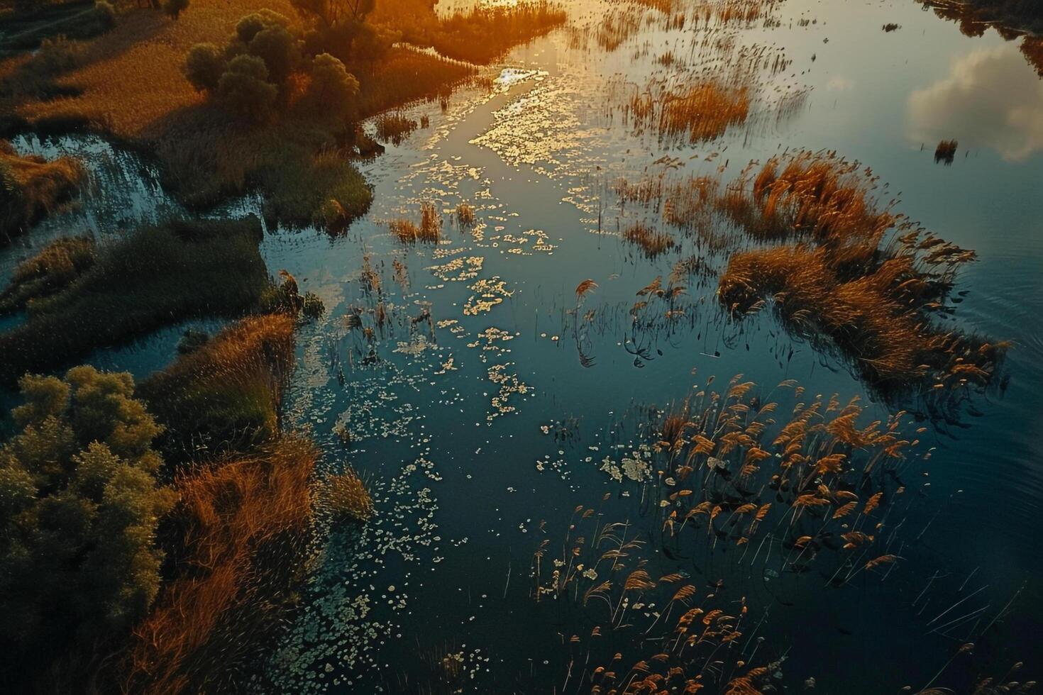 an aerial view of a river and grasses background photo