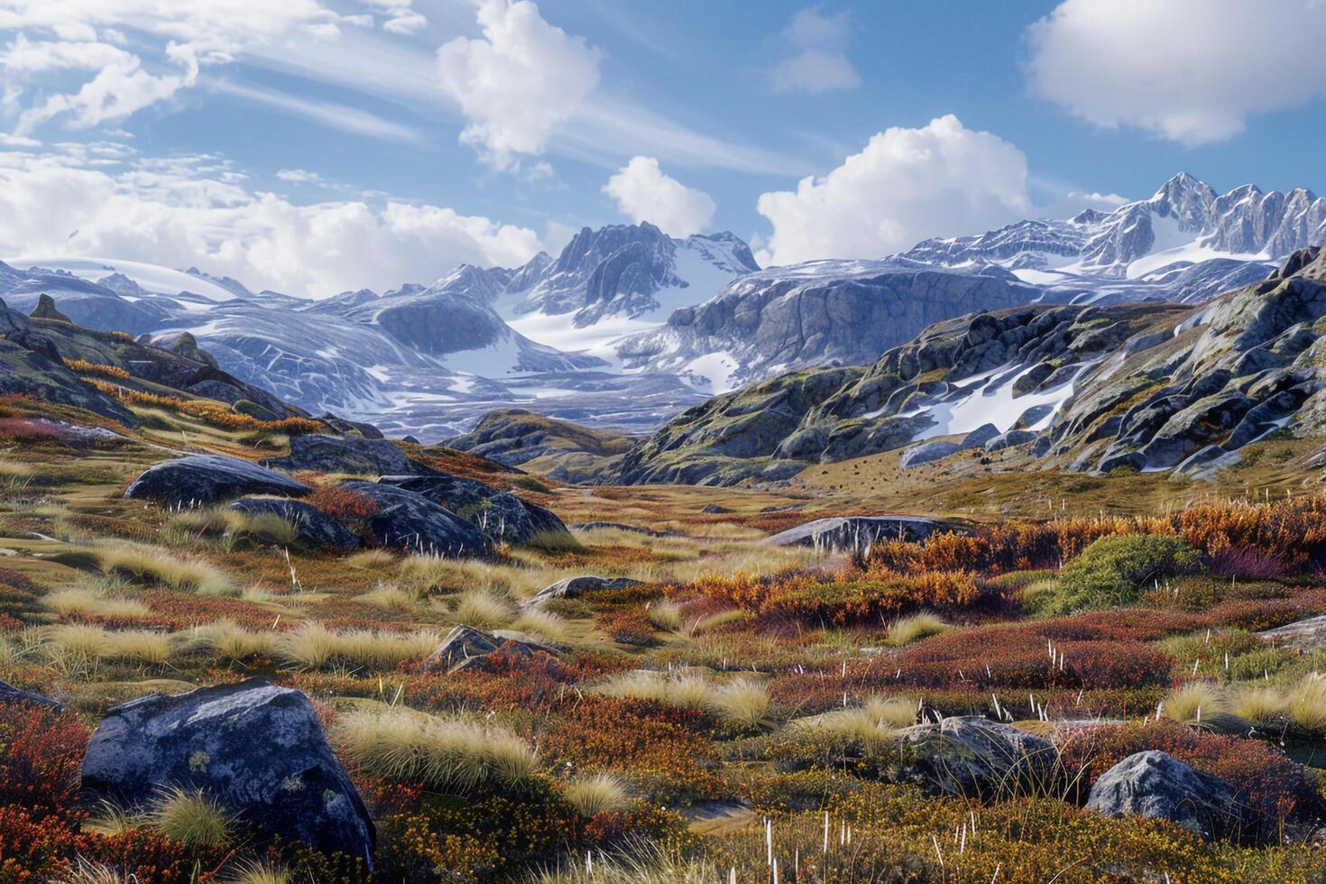 the mountains are covered in grass and rocks background photo