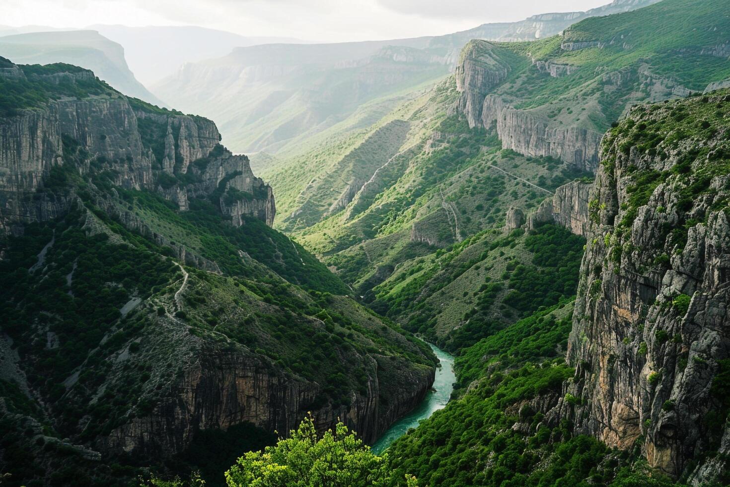 a river runs through a canyon in the mountains background photo