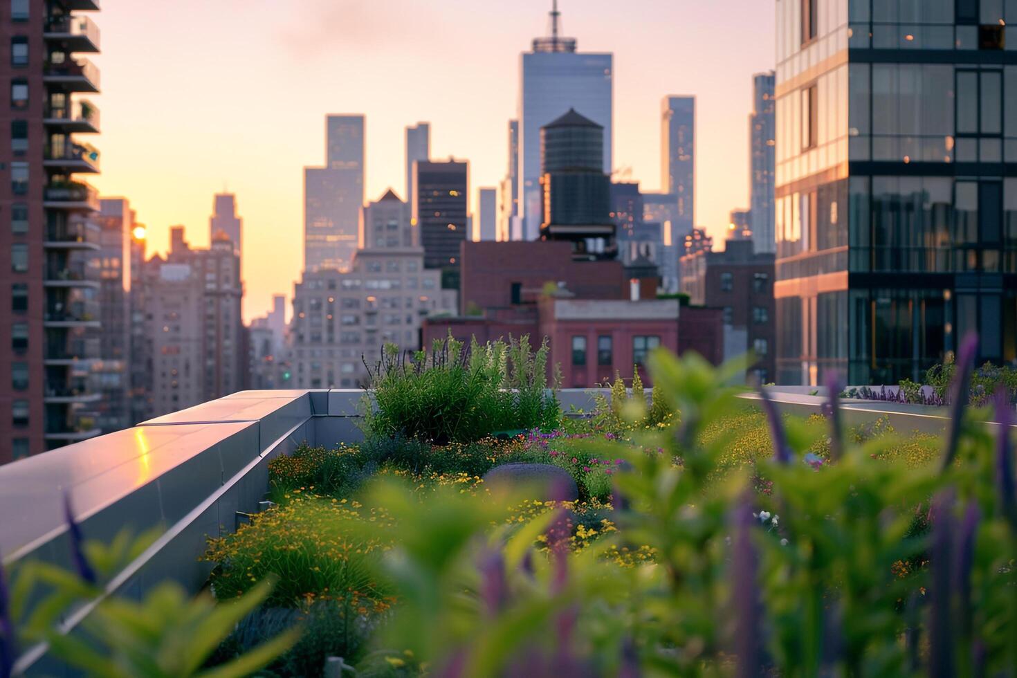 a view of a city skyline from a rooftop background photo