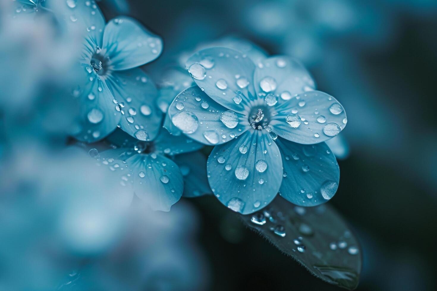 blue flowers with water droplets on them photo