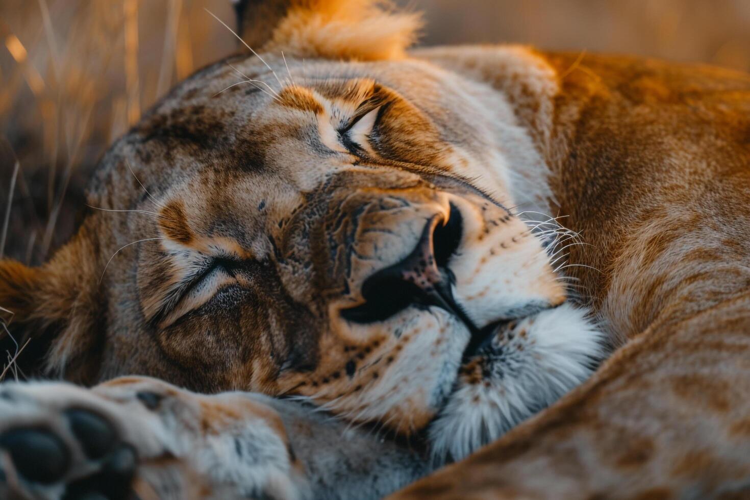 Lion Sleeping in Grass Background photo