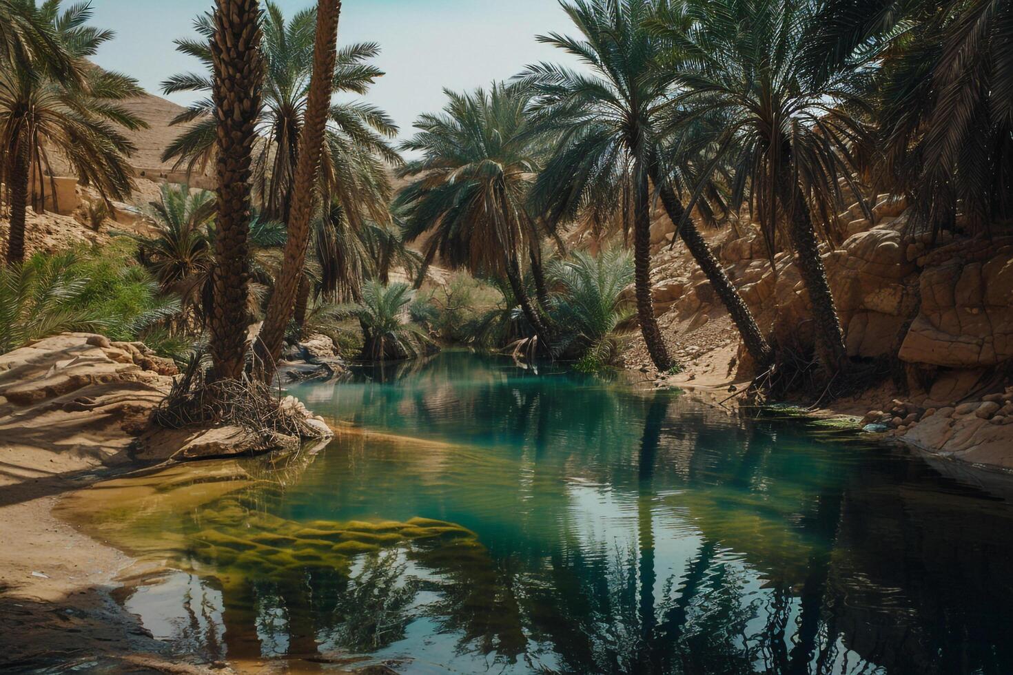 the Wadi is a river in the desert of Oman background photo