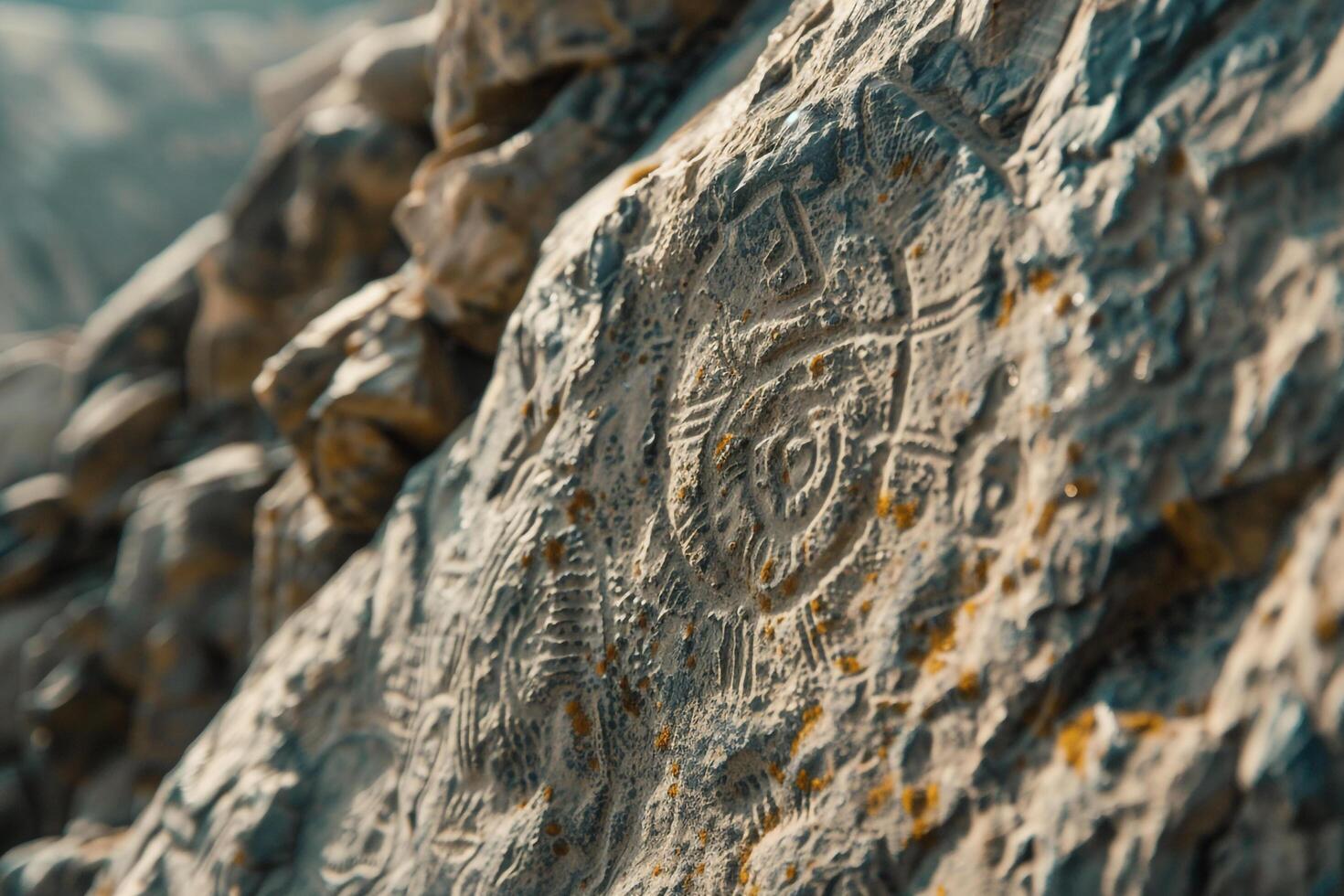 ancient rock carvings on the side of a mountain background photo