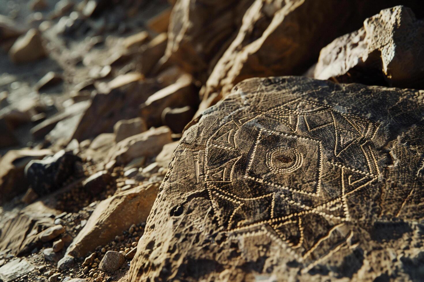 a rock with a geometric design on it background photo