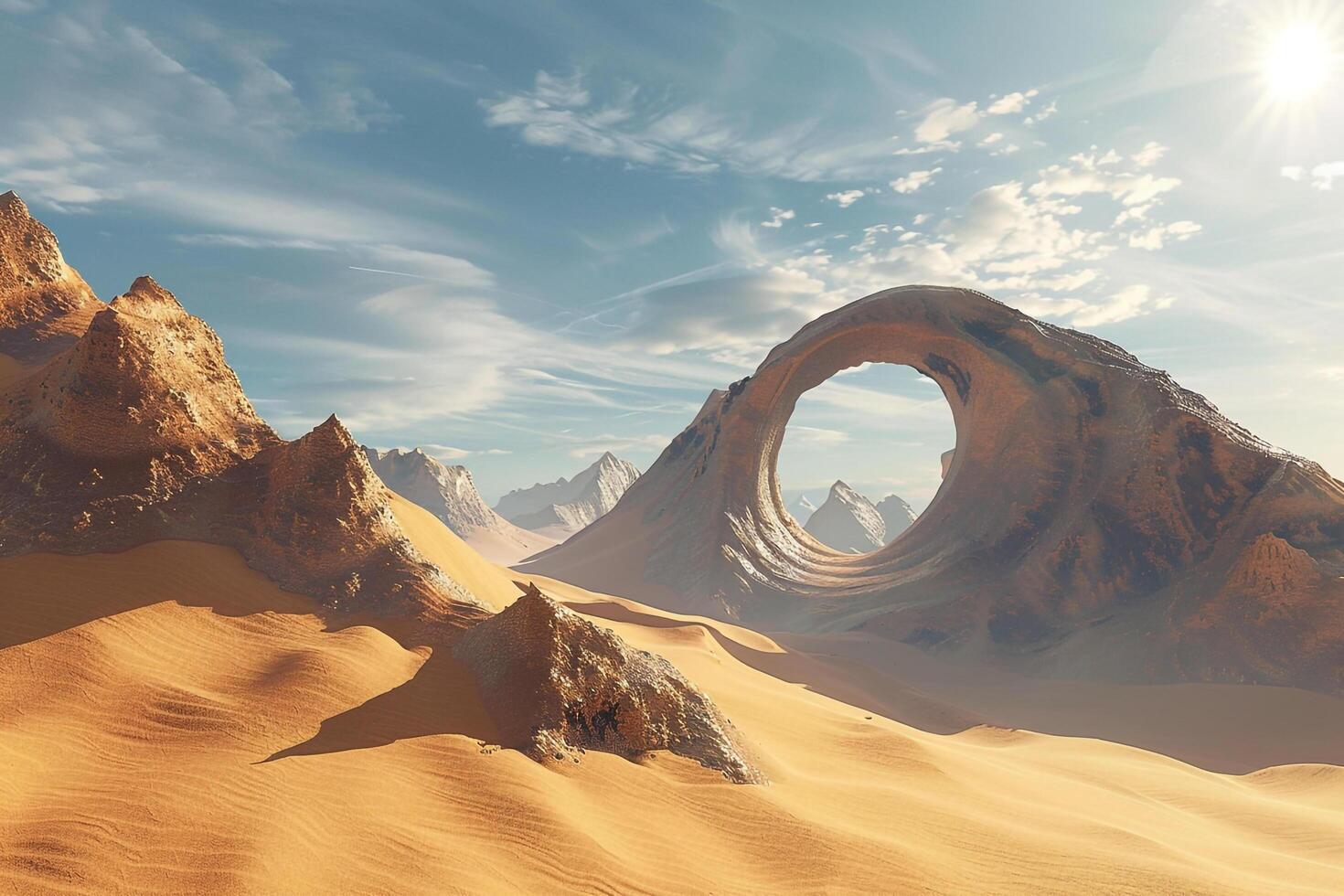 a desert landscape with a large hole in the middle background photo