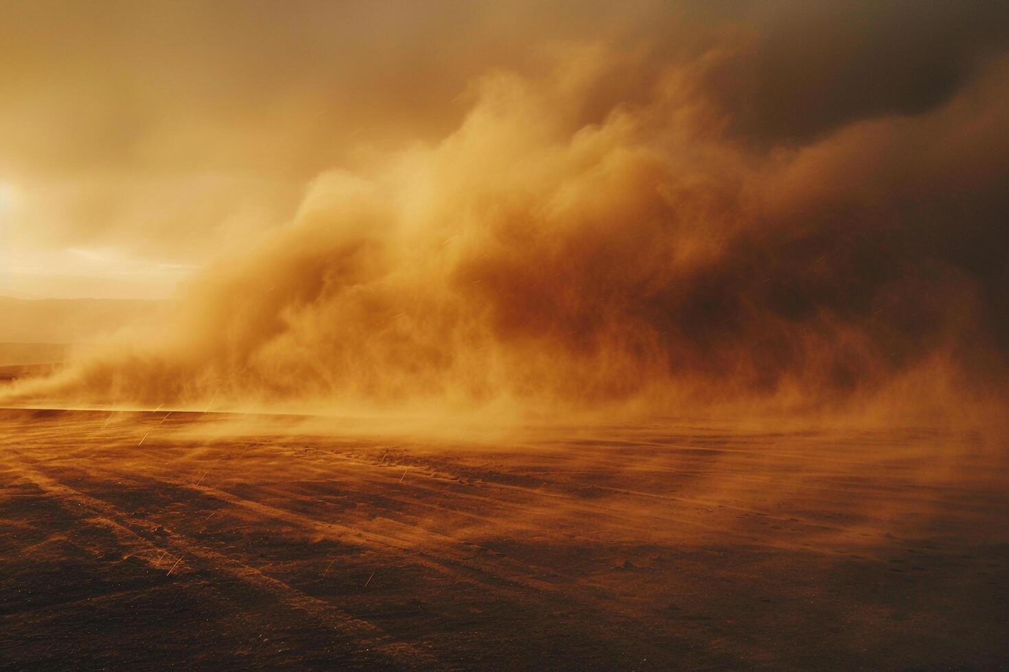 a large dust cloud is blowing across the desert background photo