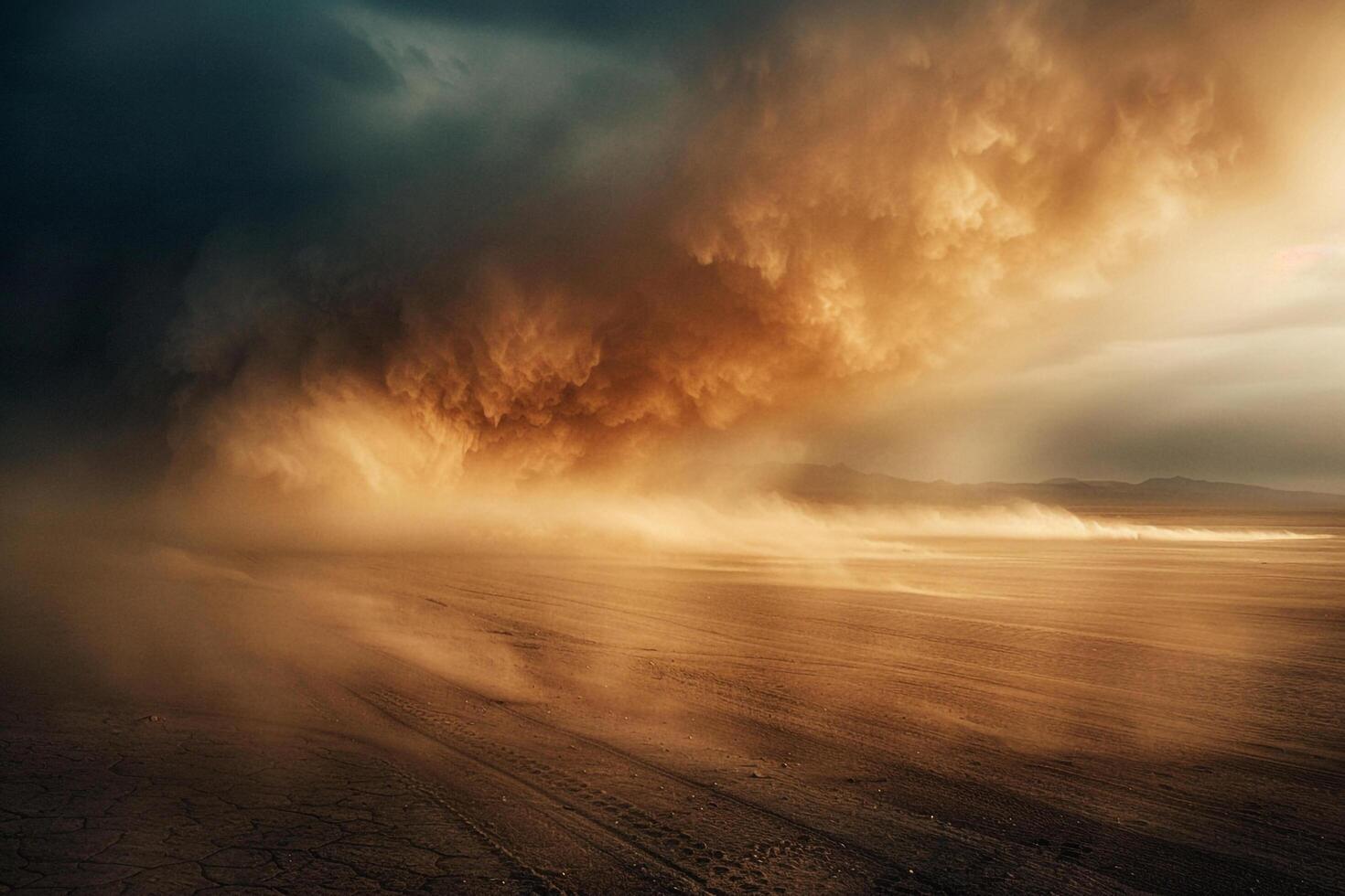 a storm is blowing dust across the desert background photo