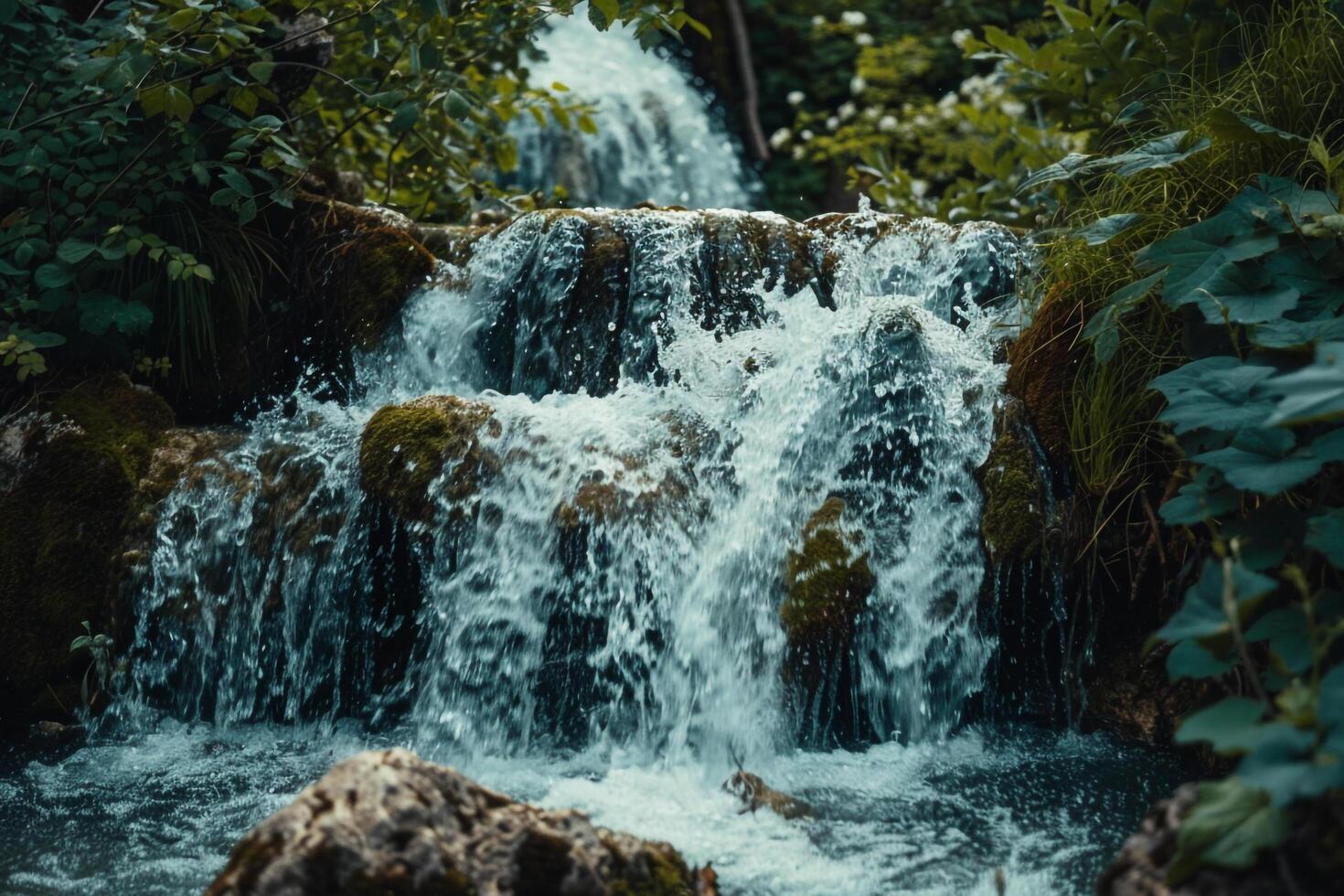 waterfall in the forest with background photo