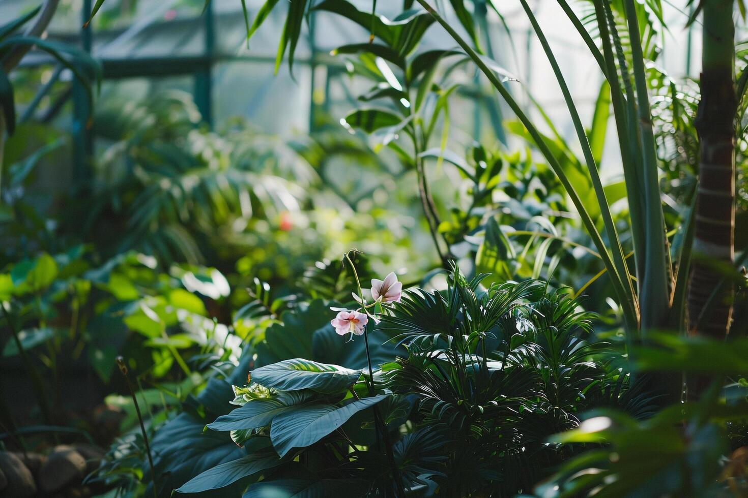 a tropical garden with plants and flowers with background photo