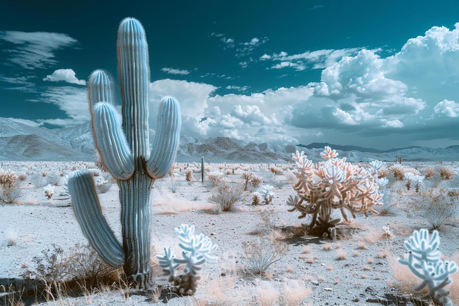 infrared desert landscape with cactus background photo