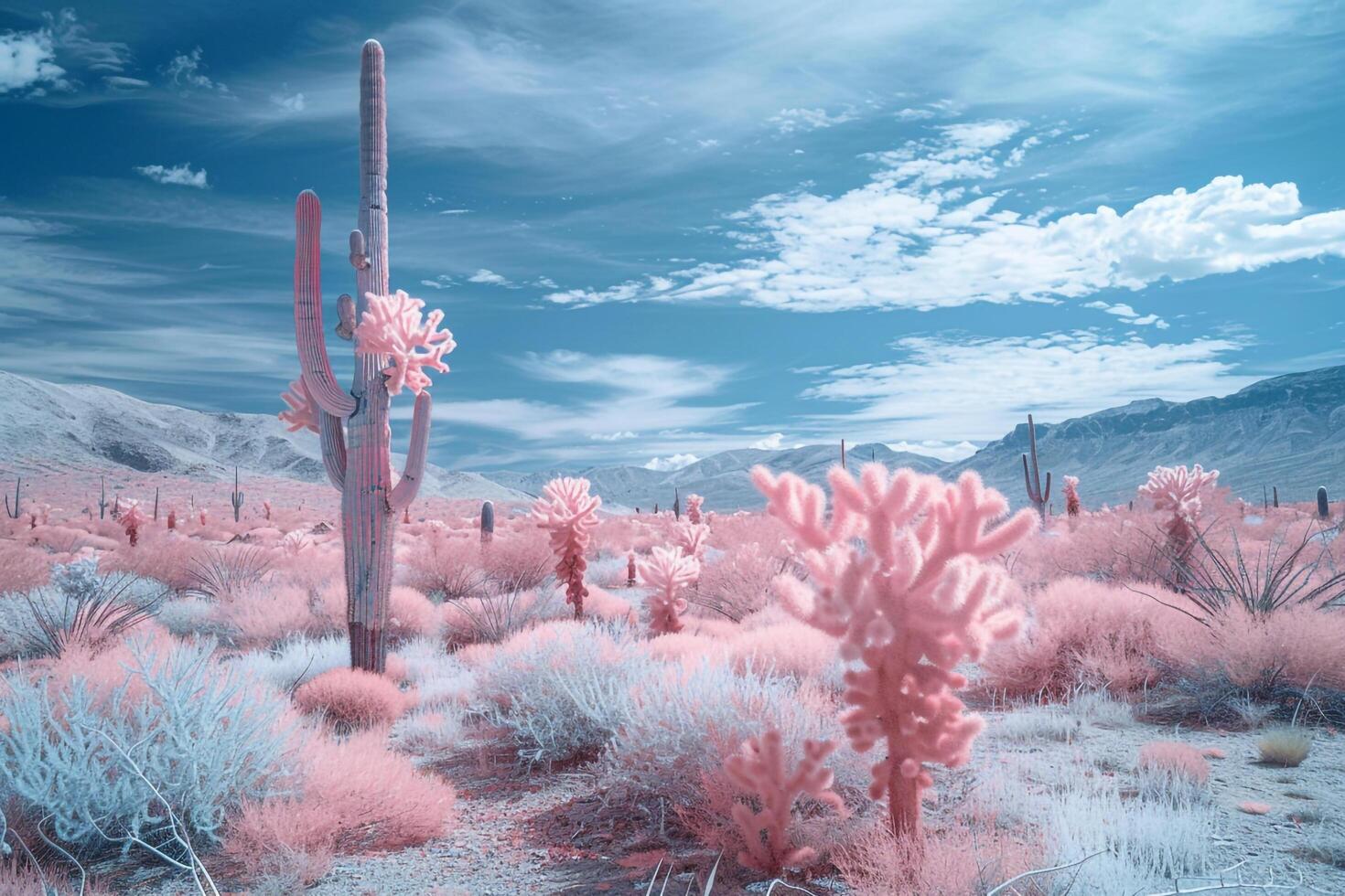 infrared desert landscape with cactus plants background photo