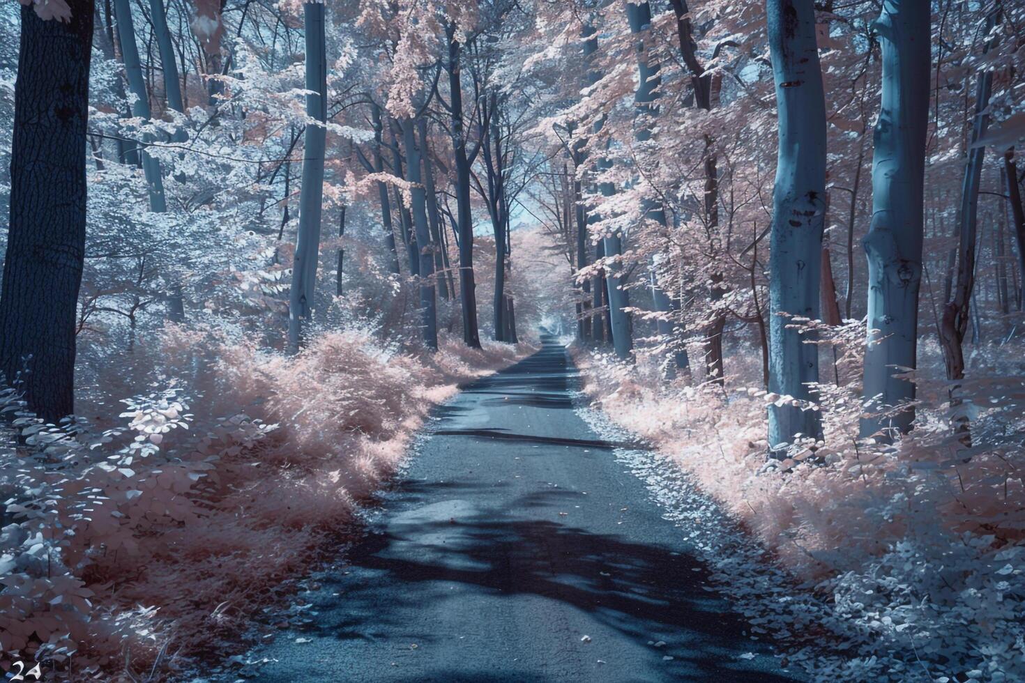 a road in the woods with trees and trees background photo