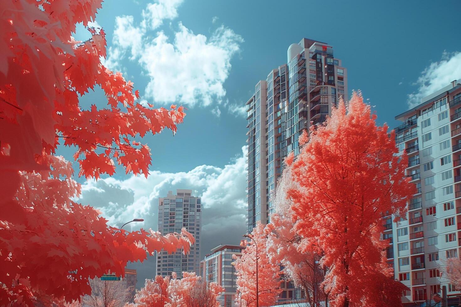 a city street with a lot of tall buildings background photo