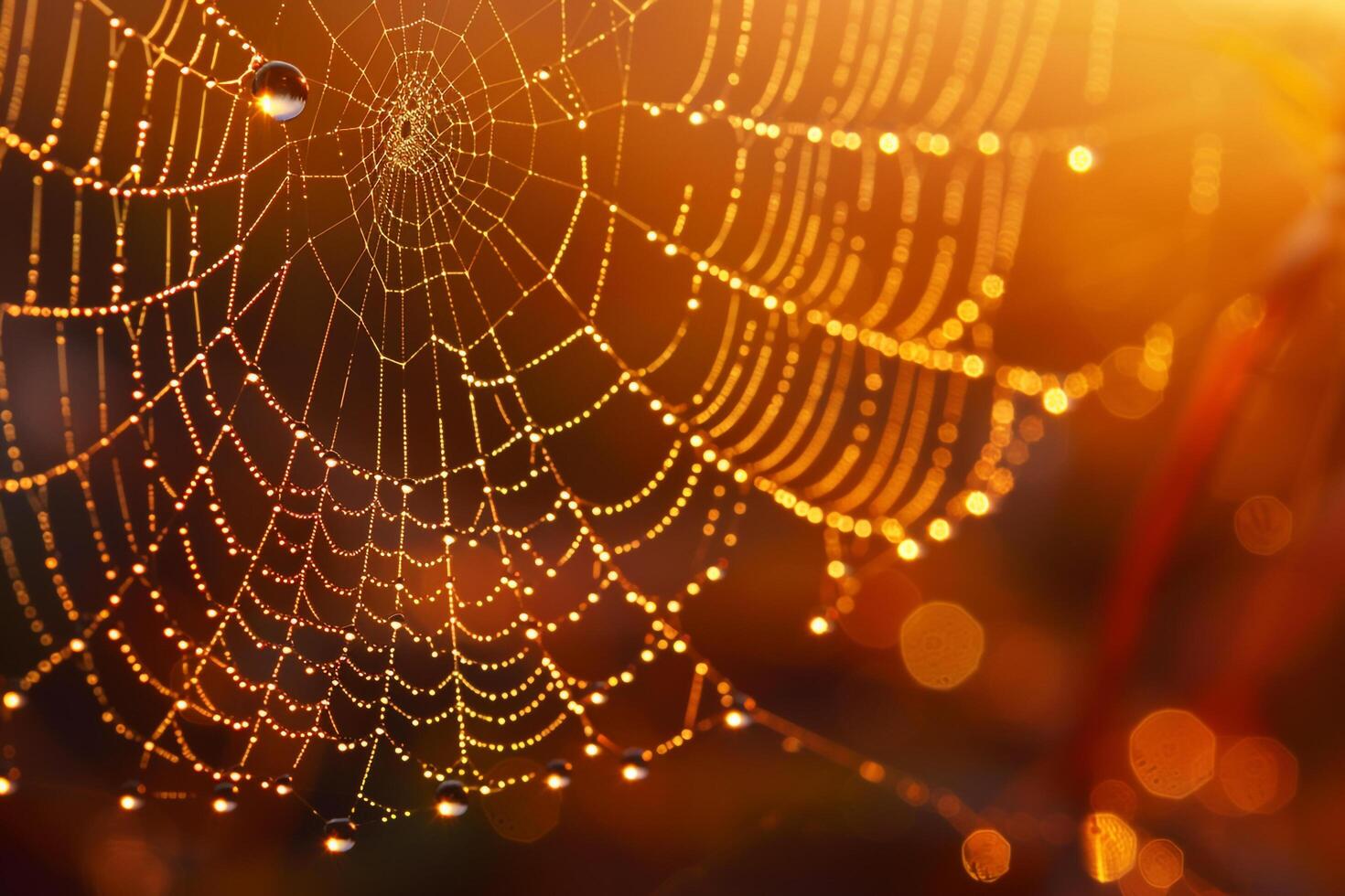 spider web with dew drops on it background photo