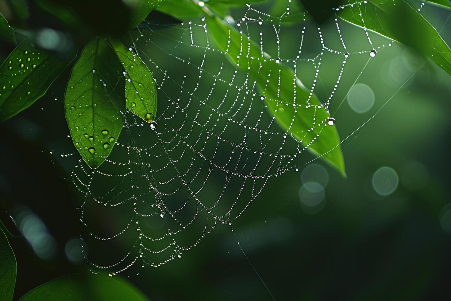 spider web with dew drops background photo