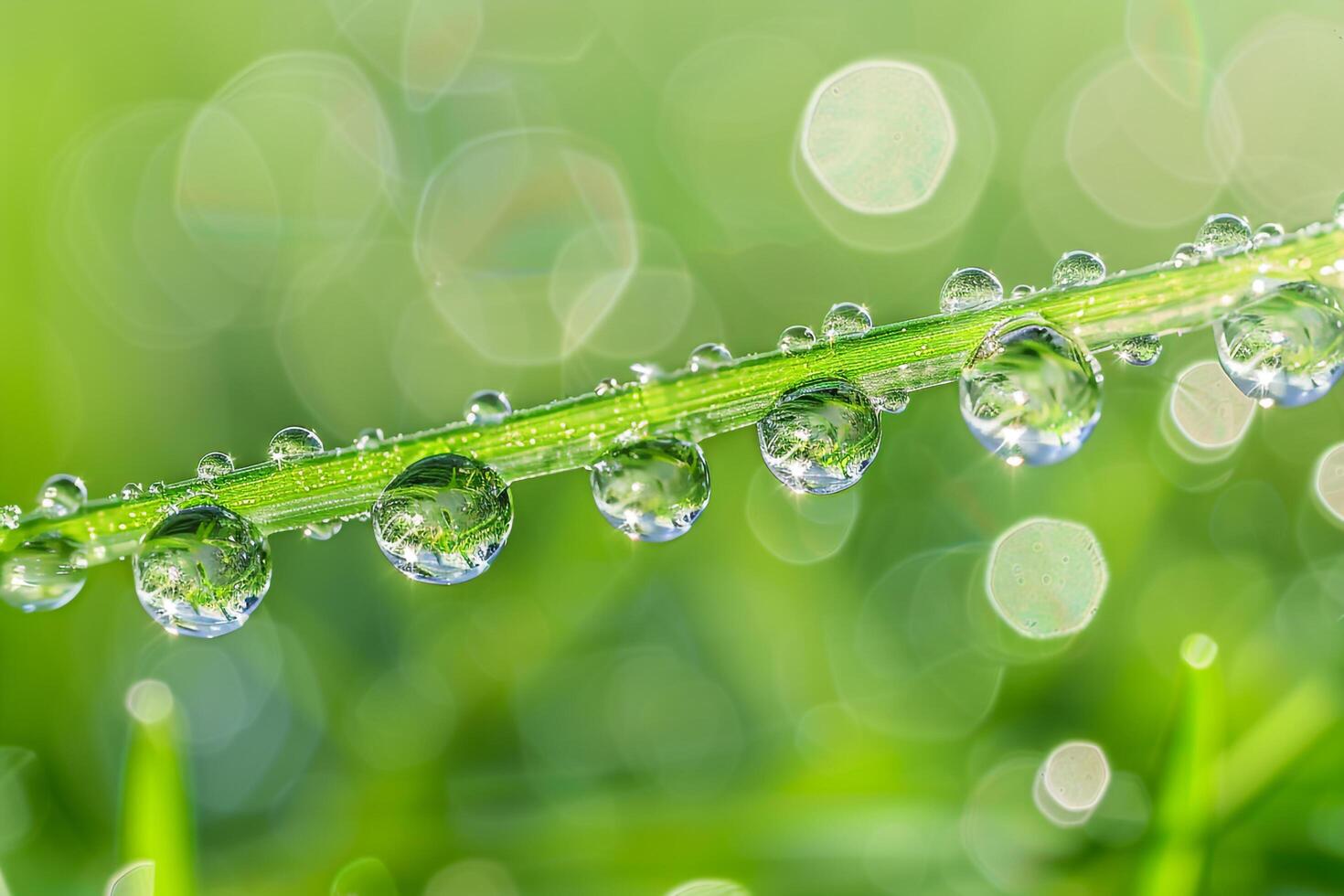 water droplets on grass with sunlight background photo