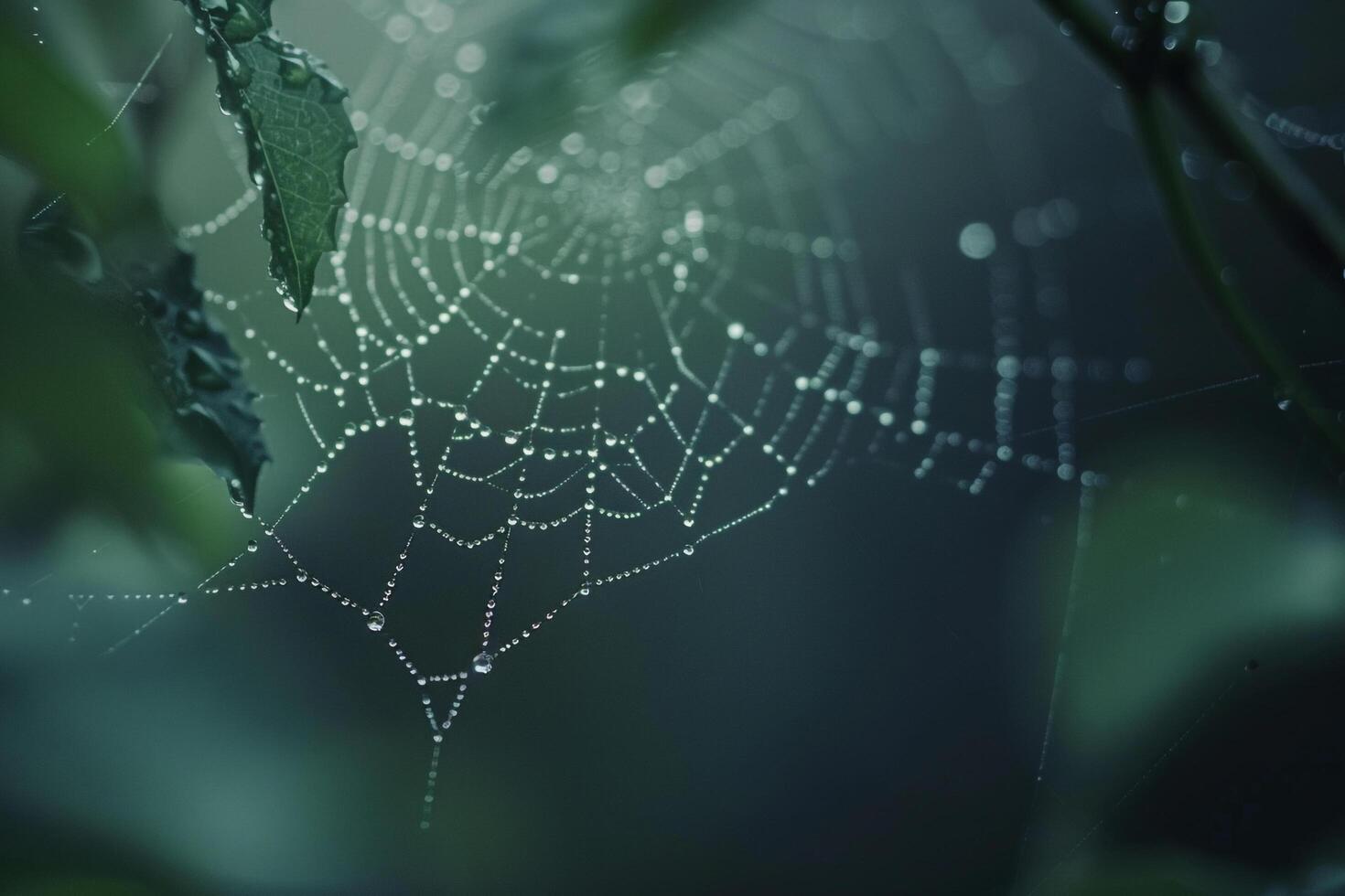 Nature  of a spider web with dew drops and nature background photo