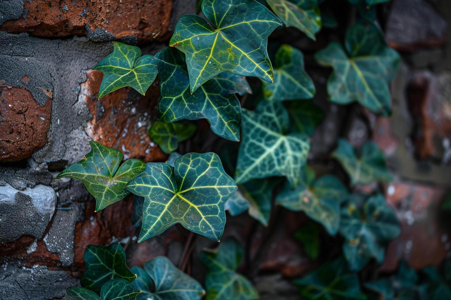 Ivy growing on a brick wall, background photo
