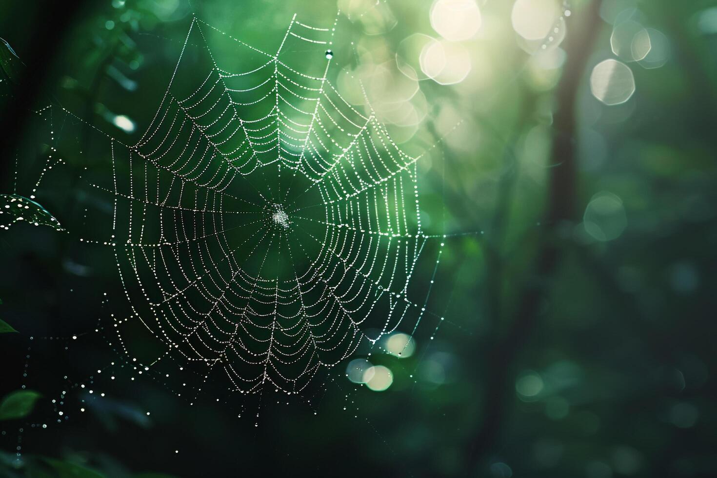 Spider web in the middle of a forest, background photo