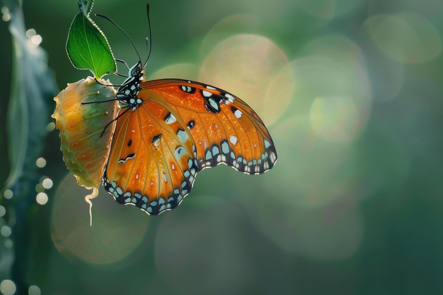 Butterfly sitting on a leaf, background photo