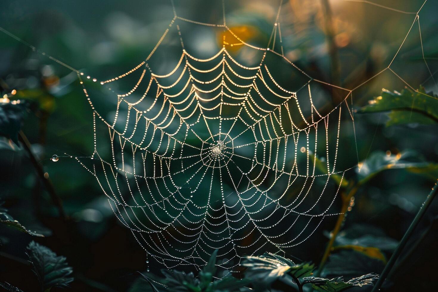 Spider web in the middle of a field, background photo