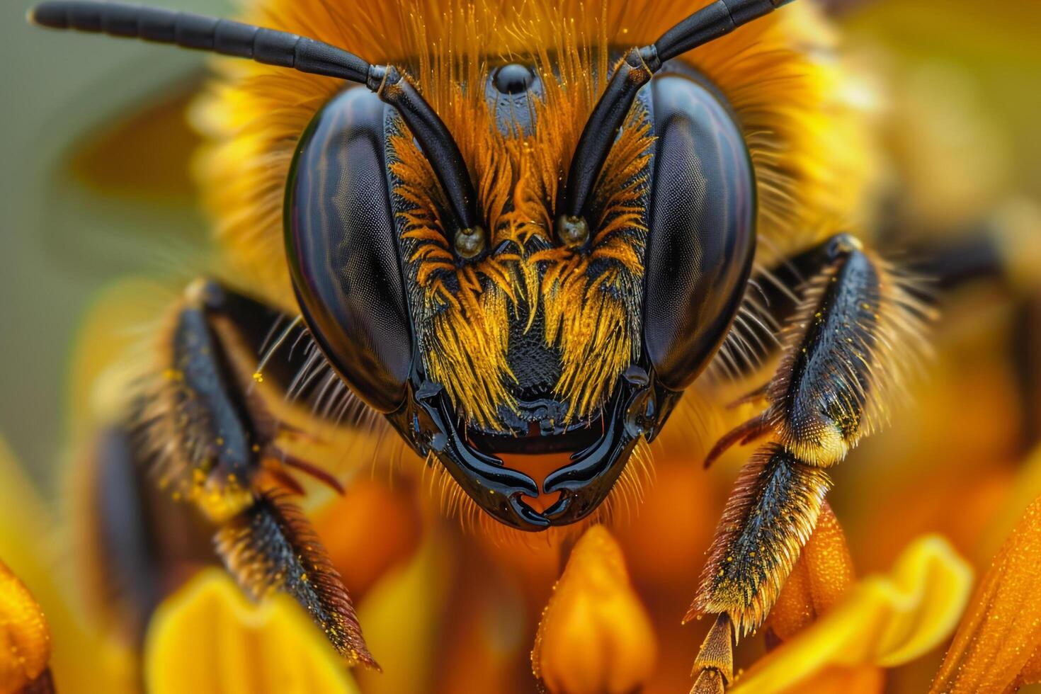 Bee with black eyes and background photo