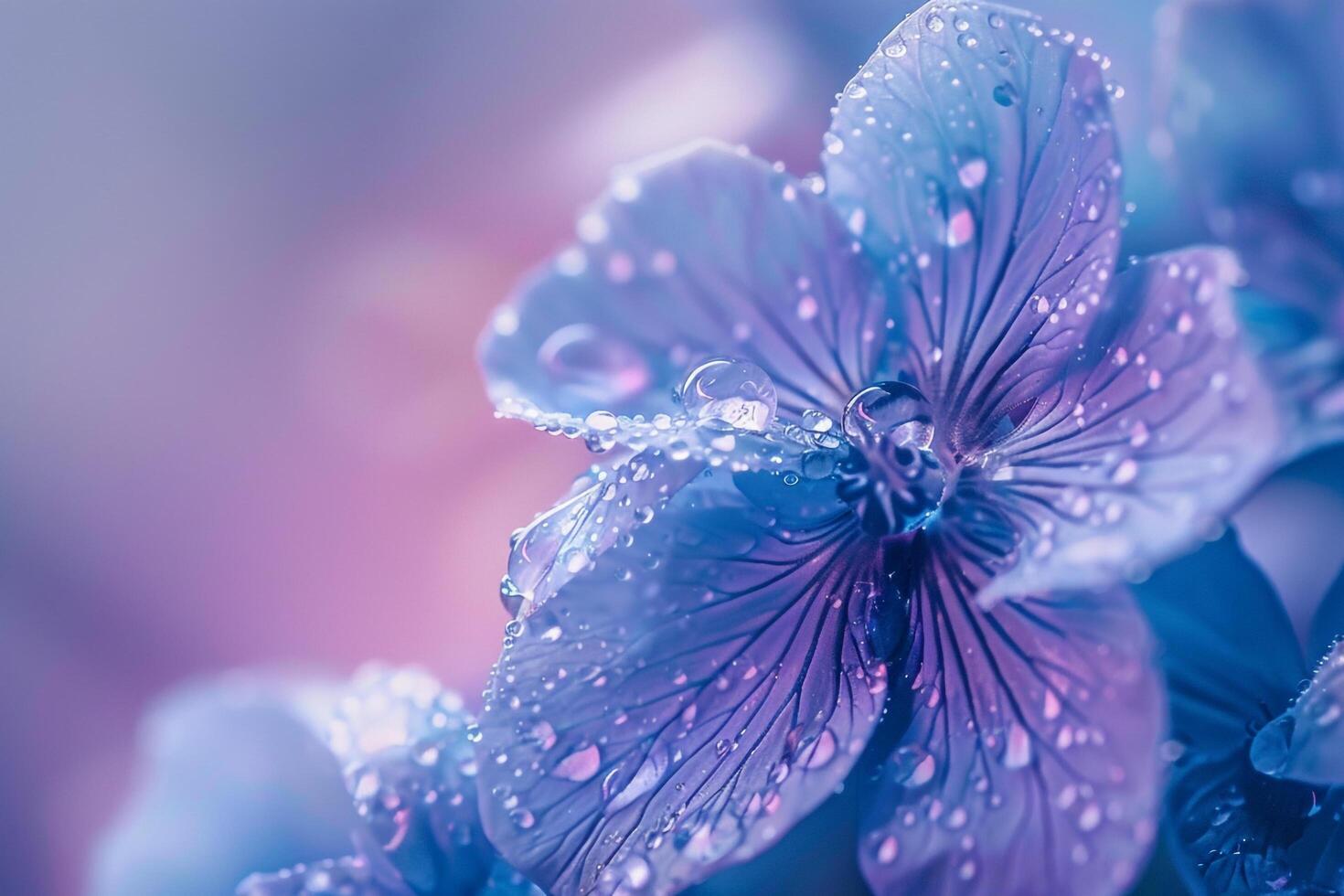 Blue flower with water droplets and background photo
