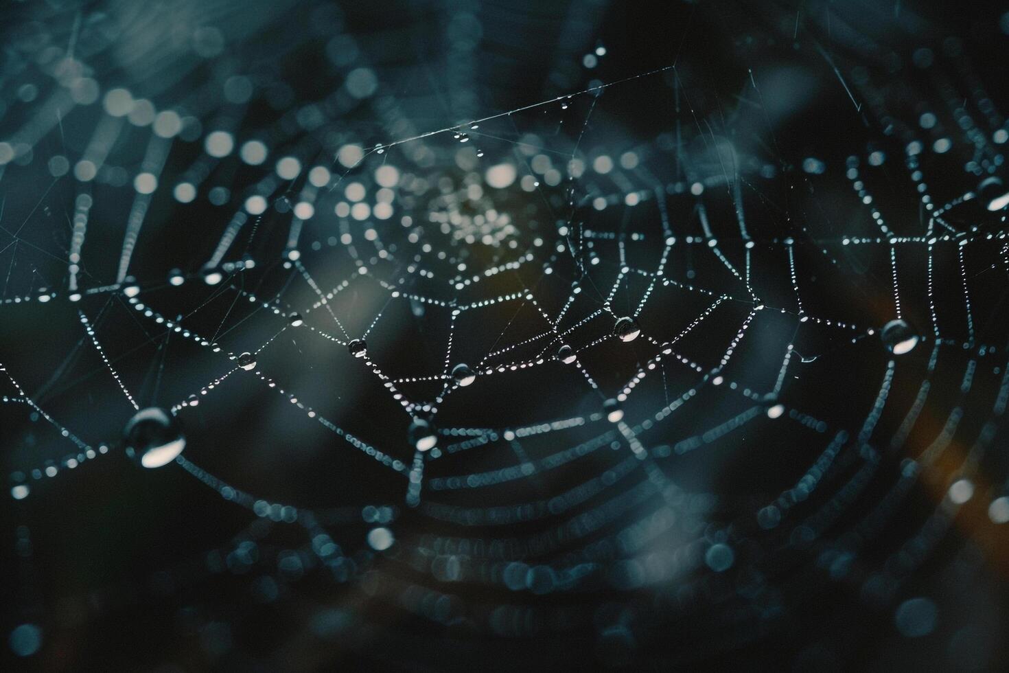 A spider web with water droplets on it and background photo
