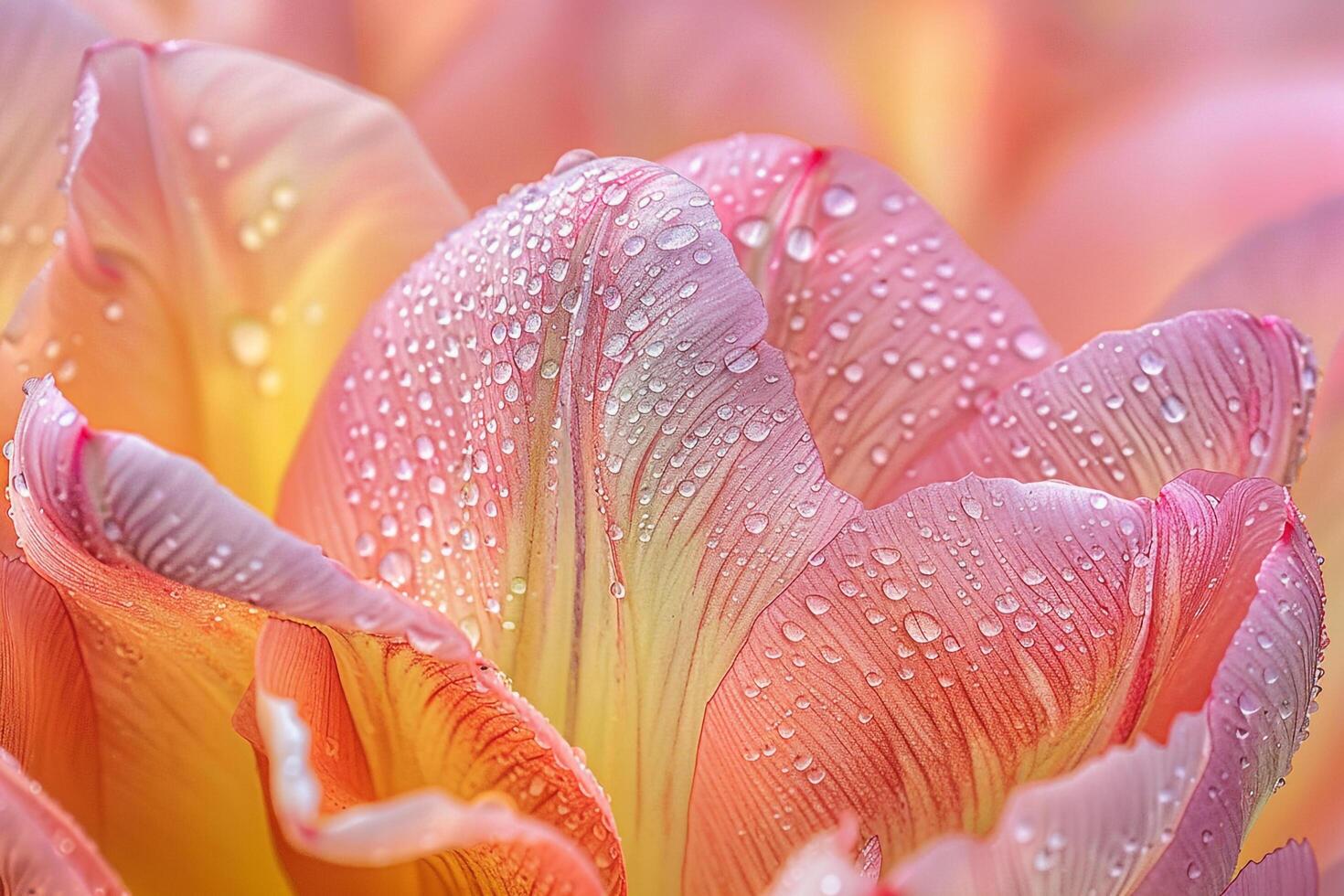 A close up of a pink and yellow tulip with water droplets background photo