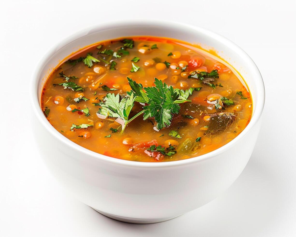 a bowl of soup with a garnish of parsley background photo
