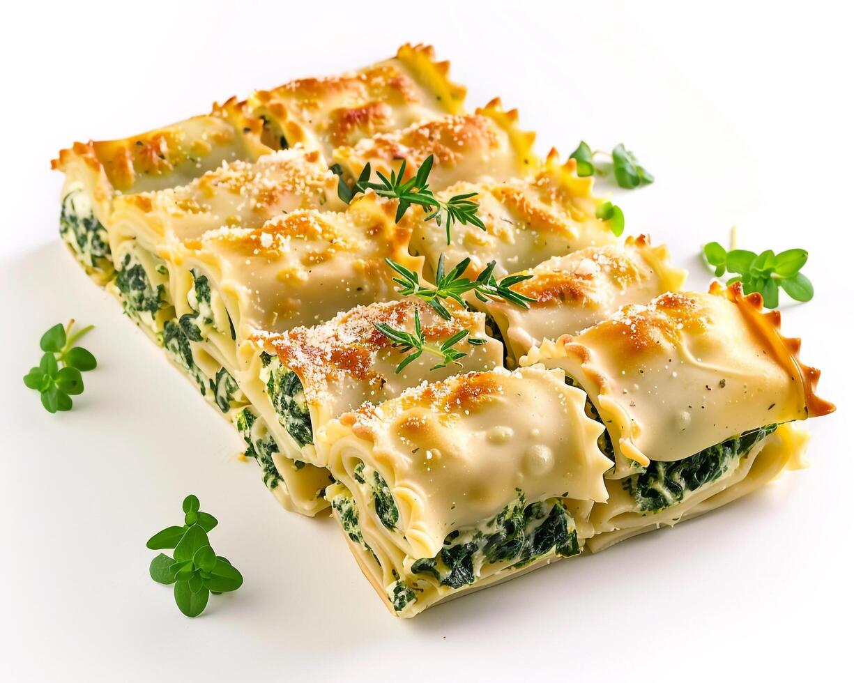 spinach lasagna with cheese and herbs background photo