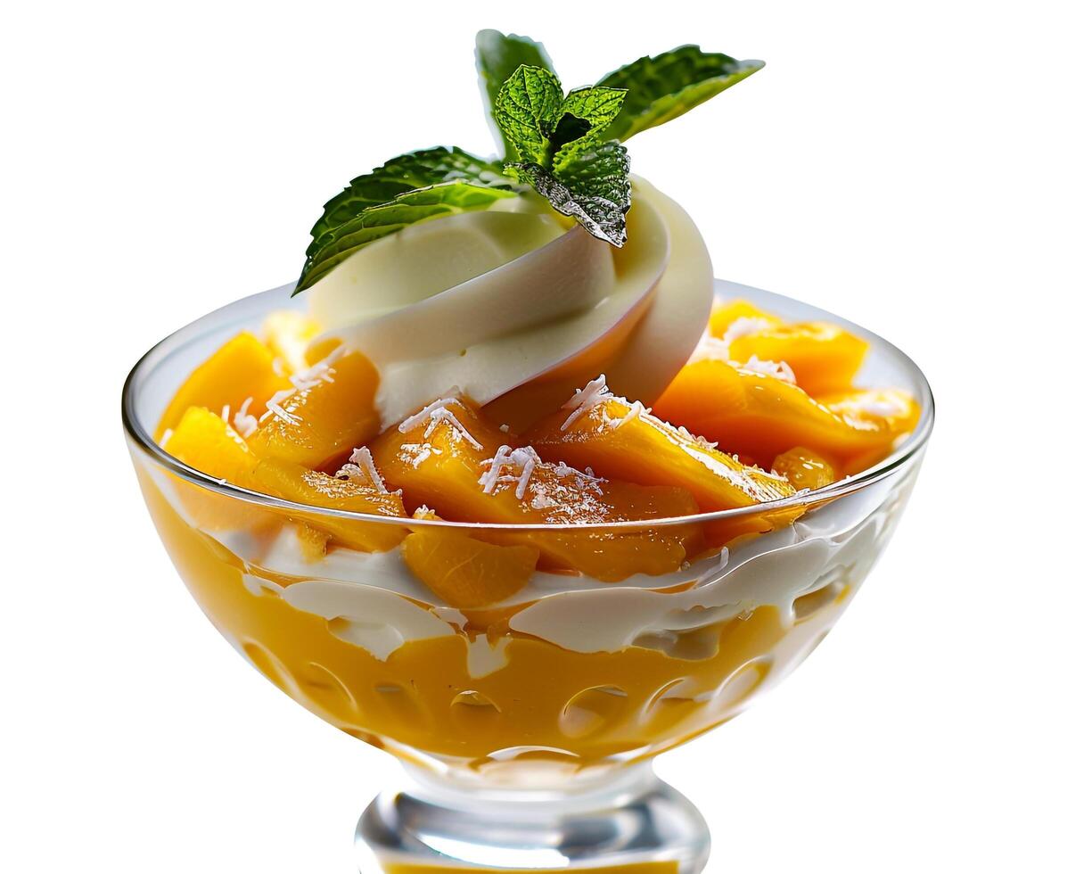 a glass bowl with a dessert in it photo
